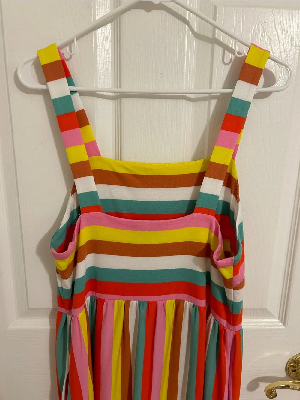 J. Crew Maxi Dress Rainbow Stripe Colorful Cotton Square Neck New Size Medium